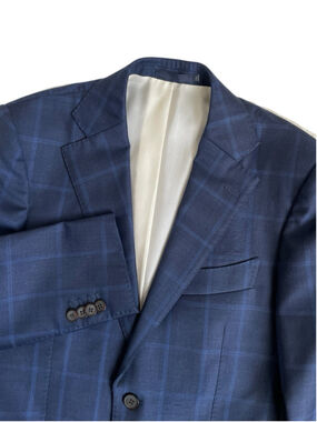 Suitsupply Blazer Mens 36S Navy Windowpane Plaid Slim Fit Vitale Barberis Wool